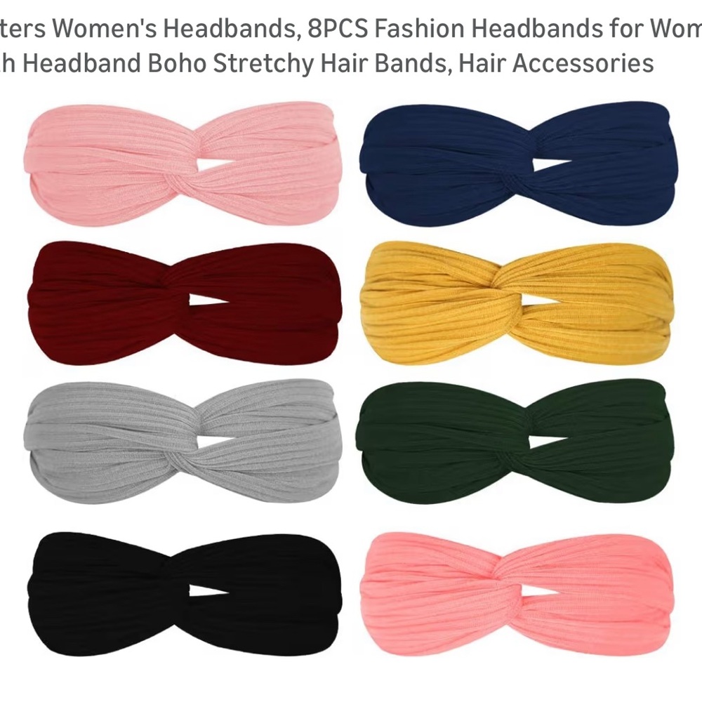 Stylish Women's Headbands 8-Pack - Pink, Blue, Red, Yellow, Gray